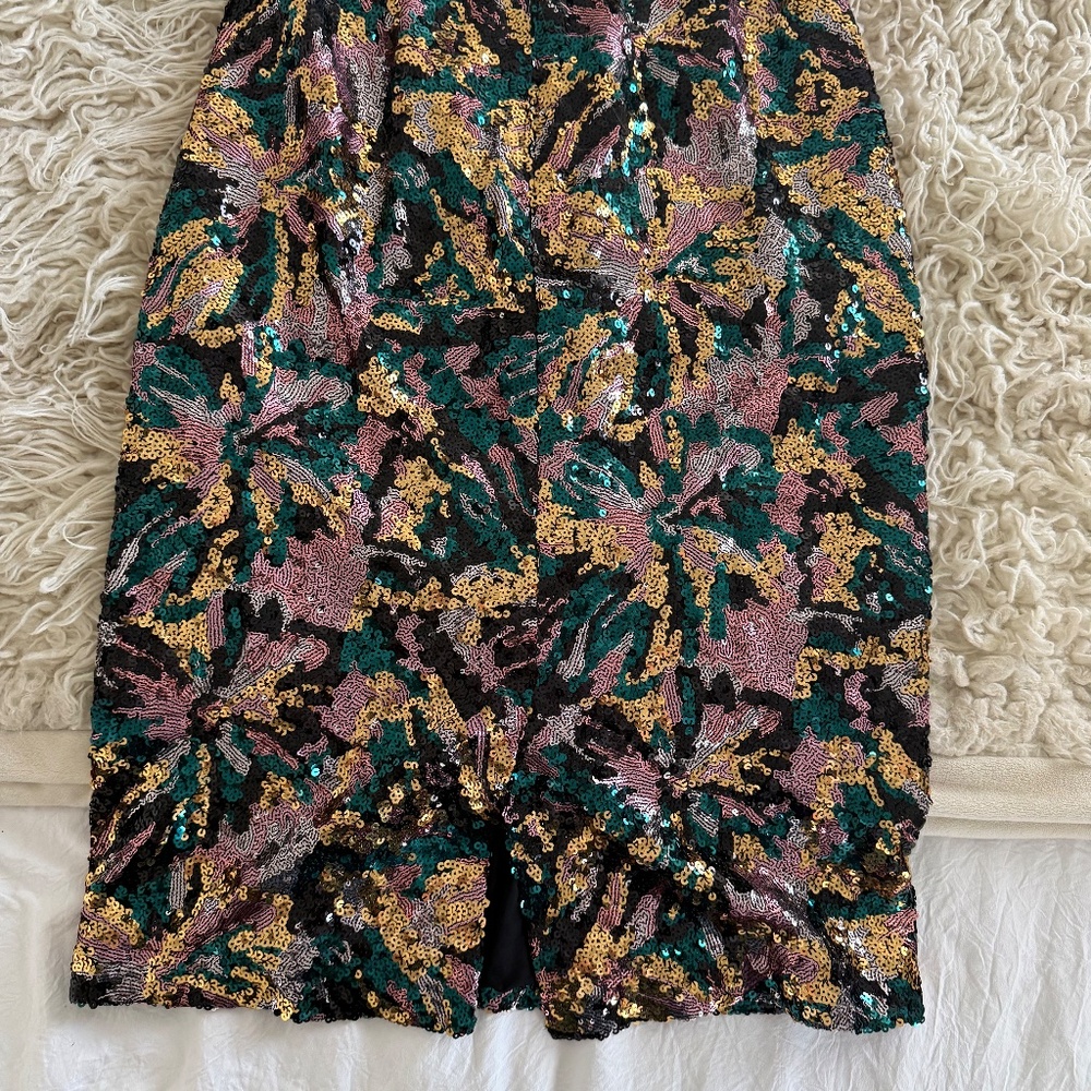 Sezane Magalia Skirt Sequins Fleurs Bleu Canard Dore Rose - Size 38 - Picture 3 of 3